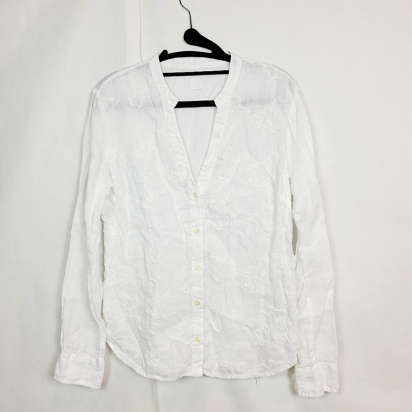 120% lino white printed blouse - Picture 1 of 7